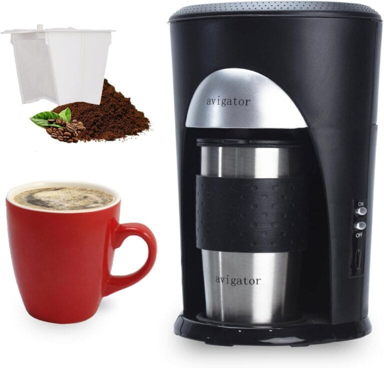 Portable Coffee Maker, Drip Coffee Machine Single Serve with 10 oz Travel Mug for Traveling, Office, Home and Dorm, 120V, Black
