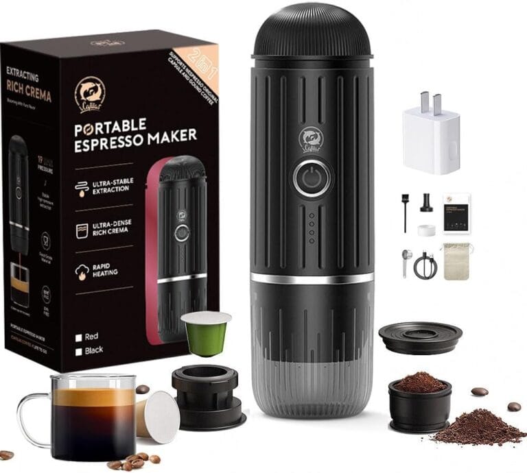 Portable Coffee Maker Travel Espresso Machine 120W Red Color, 19 Bar Pressure 7500mAh Rechargeable Battery Version Portable On the Go for Camping, Driving, Home and Office Travelling