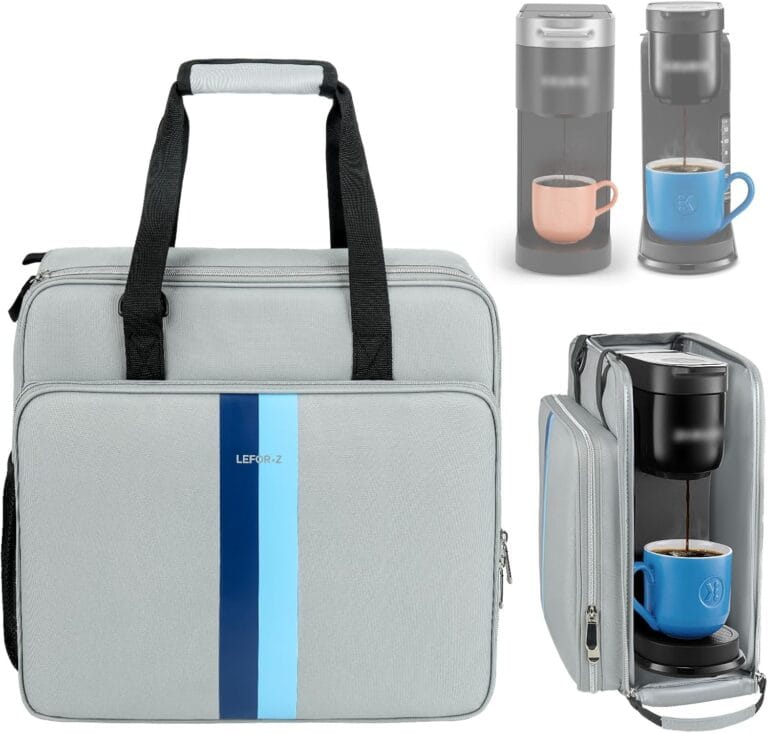 Coffee Maker Travel Bag Compatible with Keurig K-Slim/K-Express/K-Iced/Ninja PB051/PB041ST,Single Serve Coffee Brewer Carrying Case with Multiple Pockets for K-Cup Pods,Grey(Bag Only)