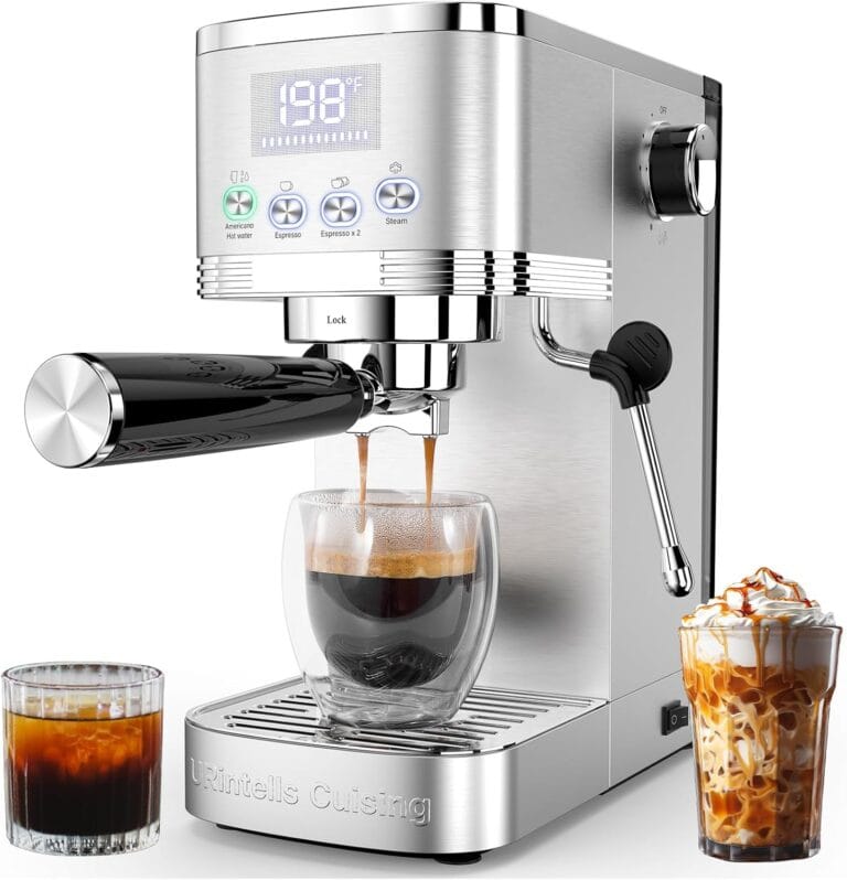 Espresso Machine 20 Bar, Temperature Control LED Display Espresso Maker with Steam Milk Frother for Americano Cappuccino Latte,Stainless Steel Coffee Machine with ESE Pod Filter for Coffee Lovers
