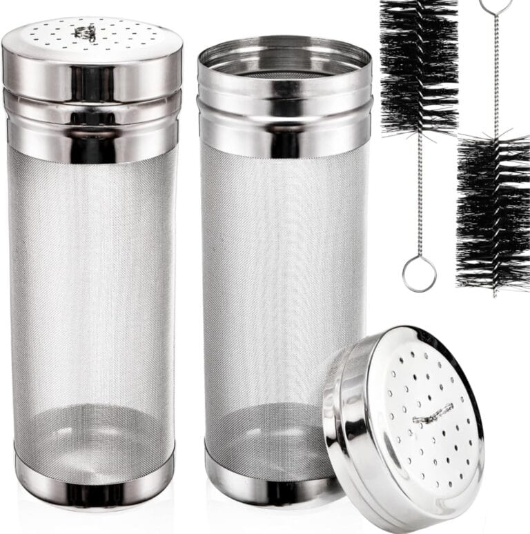 2 Pack Beer Dry Hopper Filter, 300 Micron Mesh Stainless Steel Hop Strainer with Lid, Beer Brewing Cartridge Kettle Sift with Nylon Bristles, Beer Keg Used for Home Coffee Wine Juice