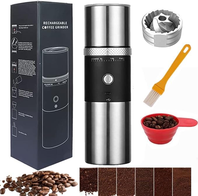 Electric Burr Coffee Grinder,Toycol Portable Cordless Rechargeable Espresso Coffee Bean Grinder,USB Battery Travel Car Coffee Maker with 15 Fine to Coarse Grind Settings for Home Use (Black) Electric Burr Coffee Grinder,Toycol Portable Cordless Rechargeable Espresso Coffee Bean Grinder,USB Battery Travel Car Coffee Maker with 15 Fine to Coarse Grind Settings for Home Use (Black)