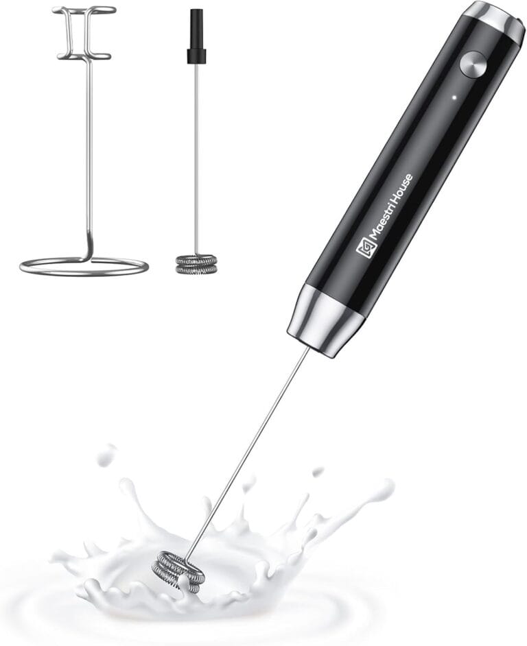 Maestri House Rechargeable Milk Frother with Stand, LunaFro Handheld Electric Foam Maker Waterproof Detachable Stainless Steel Whisk Drink Mixer Foamer for Lattes, Cappuccino