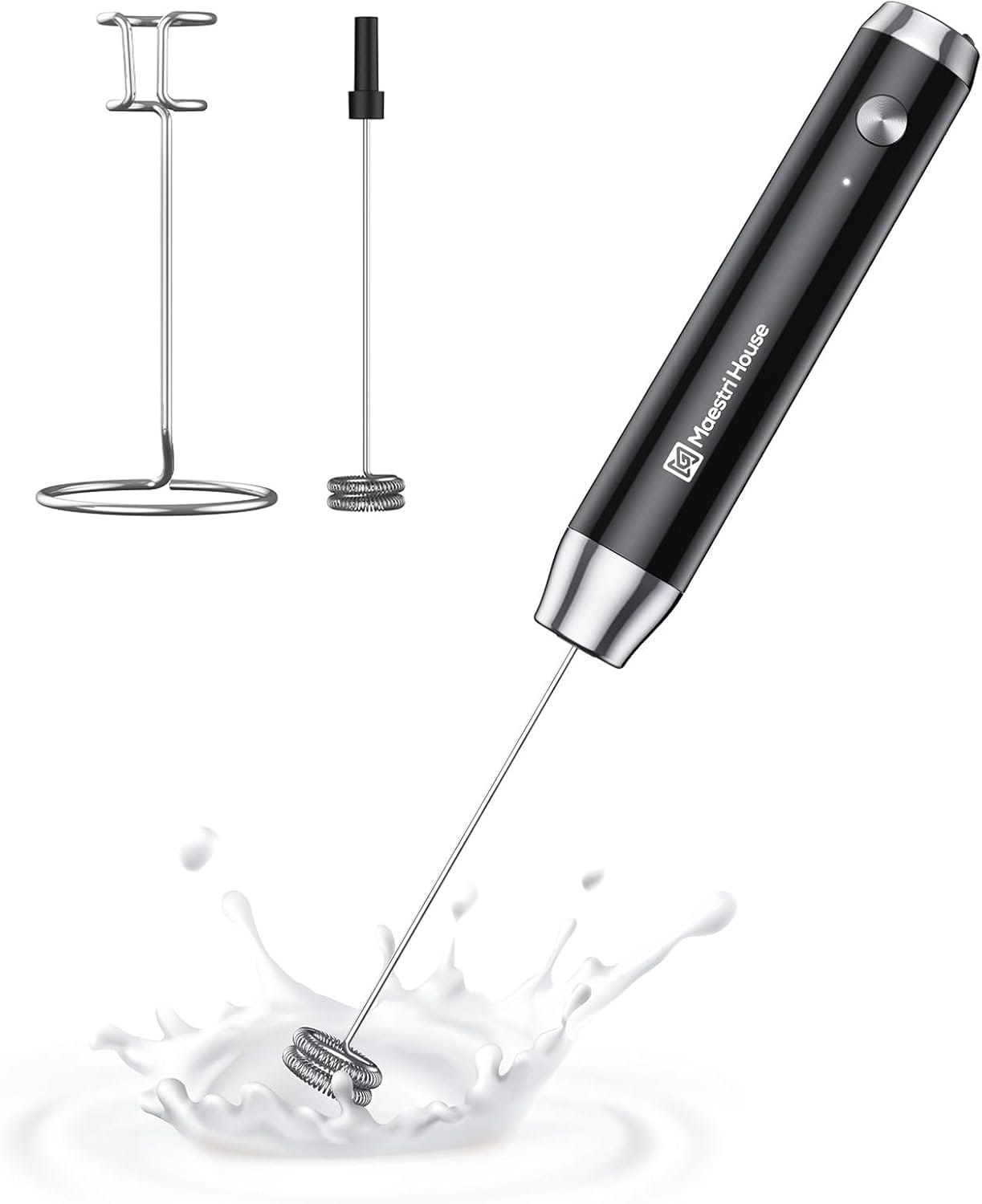 Maestri House Rechargeable Milk Frother with Stand, LunaFro Handheld Electric Foam Maker Waterproof Detachable Stainless Steel Whisk Drink Mixer Foamer for Lattes, Cappuccino Maestri House Rechargeable Milk Frother with Stand, LunaFro Handheld Electric Foam Maker Waterproof Detachable Stainless Steel Whisk Drink Mixer Foamer for Lattes, Cappuccino