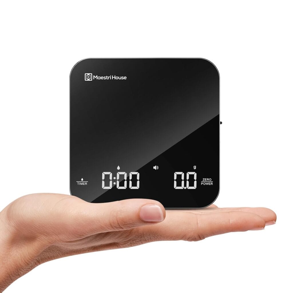 Rechargeable Mini Coffee Scale With Timer, Maestri House Espresso Scale, 2Kg/0.1G Accurate Scale For Espresso And Pour-Over Coffee, Portable Digital Kitchen Scale With Automatic Timing（Black&Silver）