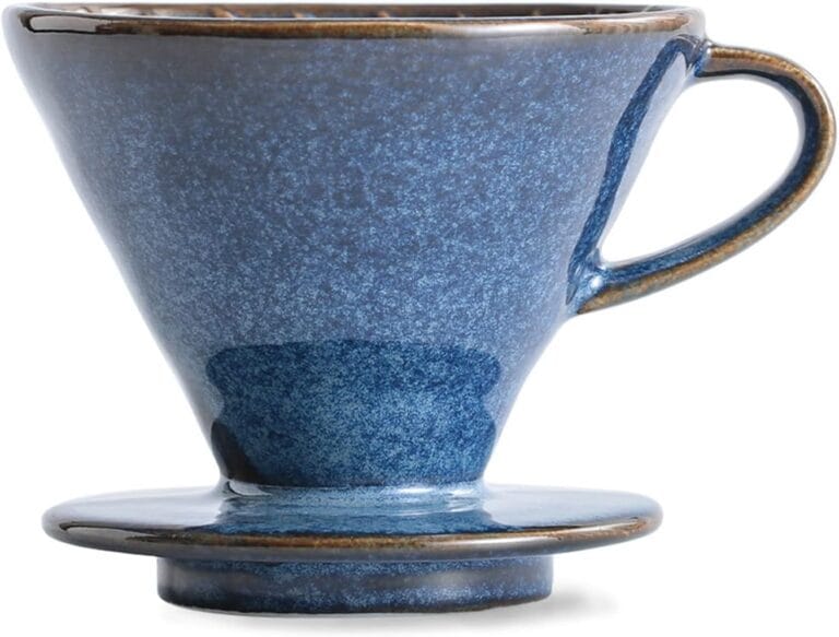 Ceramic Coffee Dripper Filter 60 Angle Tapered 02-4Cup Pour Over Coffee Ceramic Hand Brew Outdoor Cup Retro Filter Set Reusable Portable Coffee Maker (2/4 People Large – Sky Blue)