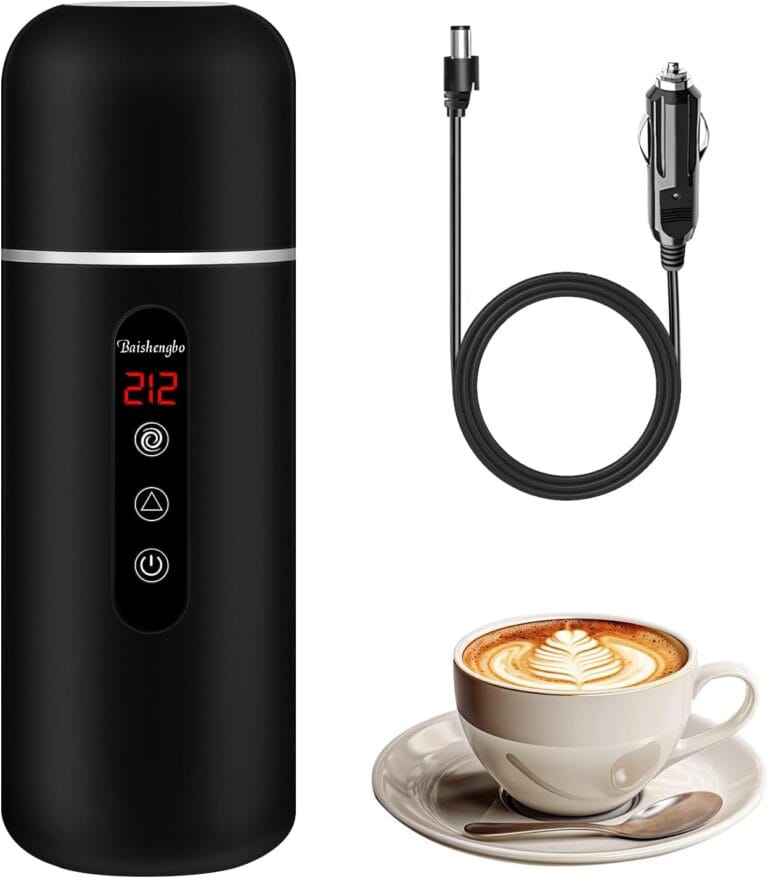 Electric Travel Kettle,12V/24V Car Coffee Warmer Kettle,Portable Hot Water Boiler,Small Hot Water Heater with Built-in Magnetic Induction Stirring