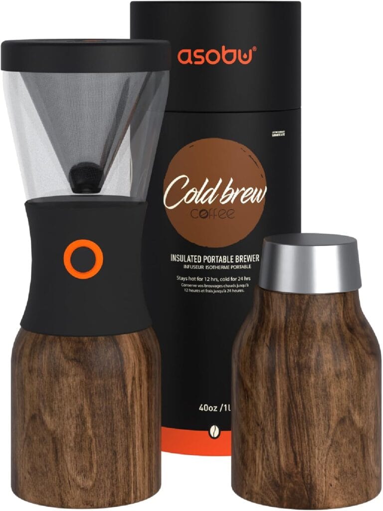 asobu Coldbrew Portable Cold Brew Coffee Maker With a Vacuum Insulated 1 Liter Stainless Steel 18/8 Carafe Bpa Free (Wood)