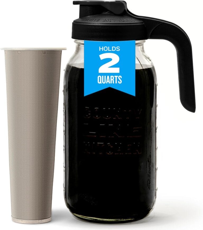 County Line Kitchen Glass Cold Brew Coffee Maker with Lid – Wide Mouth, 2 Quart (64 oz) – Heavy Duty, Leak Proof – Sun & Iced Tea Pitcher, Cold Brew Coffee, Breast Milk Storage, Water – Black