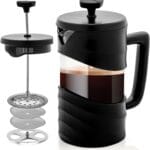 OVENTE French Press Coffee Maker 34 Ounce with Heat Resistant Borosilicate Glass & Stainless Steel 4-Level Filtration System, Portable Cold Brew Coffee Maker for Travel, Camping or Gift, Black FPW34B