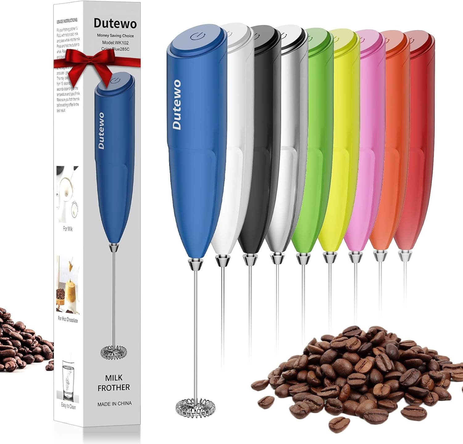 Hand Mixer Milk Frother for Coffee – Dutewo Frother Handheld Foam Maker for Lattes, Electric whisk Drink Mixer Mini Foamer for Cappuccino, Frappe, Matcha, Hot Chocolate, Blue 285C Hand Mixer Milk Frother for Coffee – Dutewo Frother Handheld Foam Maker for Lattes, Electric whisk Drink Mixer Mini Foamer for Cappuccino, Frappe, Matcha, Hot Chocolate, Blue 285C