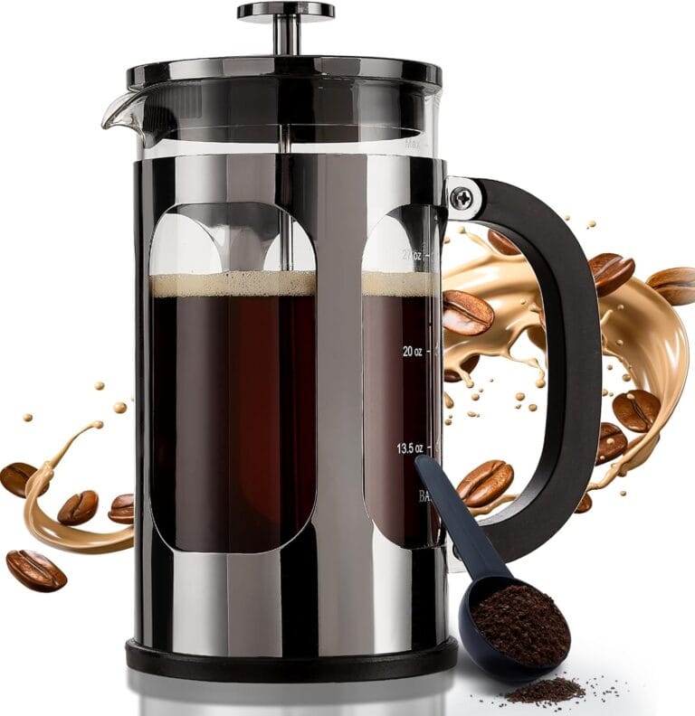 BAYKA French Press Coffee Maker 34 Ounce 1 Liter, Borosilicate Glass Stainless Steel Brewer, Large Portable Cold Brew Cafetera Teapot for Kitchen Travel Camping Coffee Bar Accessories, Dark Pewter