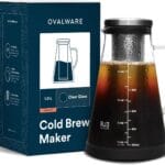OVALWARE Airtight Cold Brew Iced Coffee Maker Pitcher and Tea Infuser with Spout – 1.0L / 34oz Ovalware RJ3 Brewing Glass Carafe with Removable Stainless Steel Filter