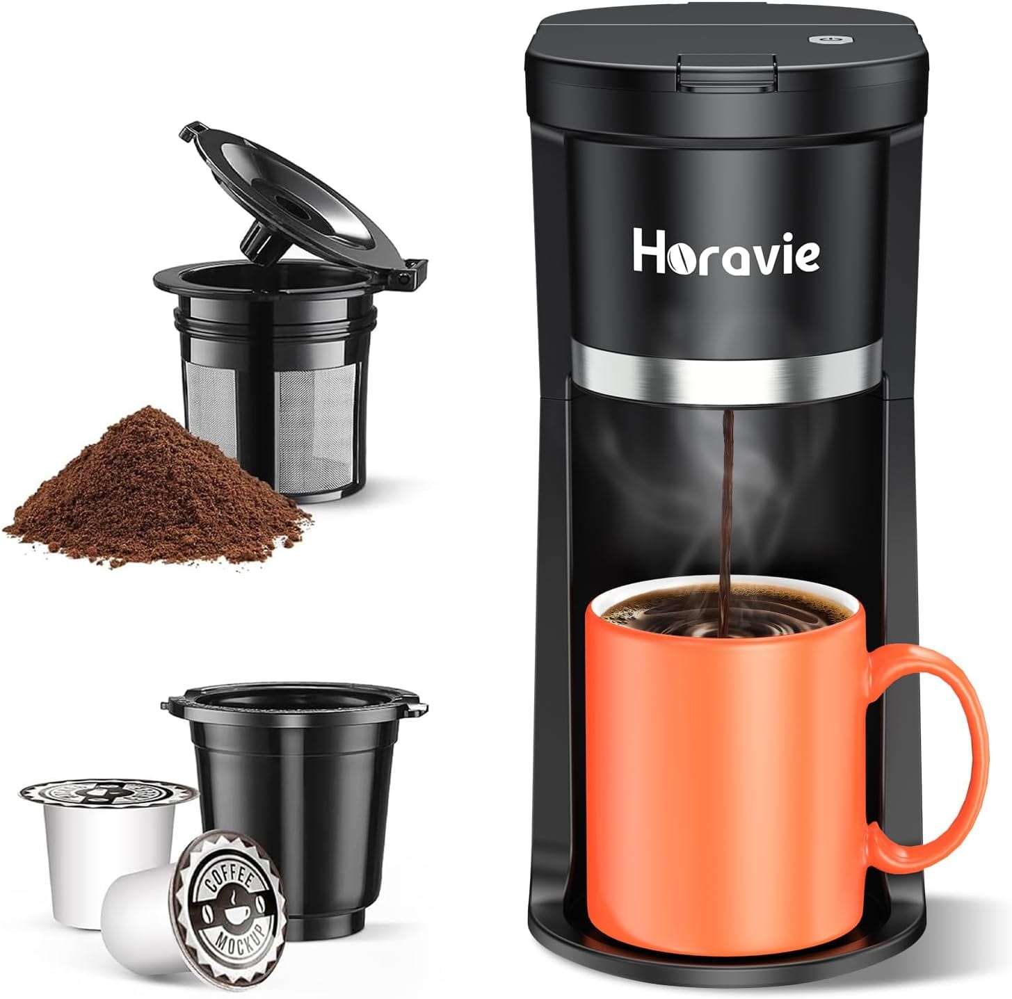 Small Single Serve Coffee Maker, Fast Brew One Cup Coffee Machine for K Cup and Grounds, 6 to 12 oz. Brew Sizes, Capsule Coffee Machine with Descaling Reminder and Viewing Tank, Black Small Single Serve Coffee Maker, Fast Brew One Cup Coffee Machine for K Cup and Grounds, 6 to 12 oz. Brew Sizes, Capsule Coffee Machine with Descaling Reminder and Viewing Tank, Black