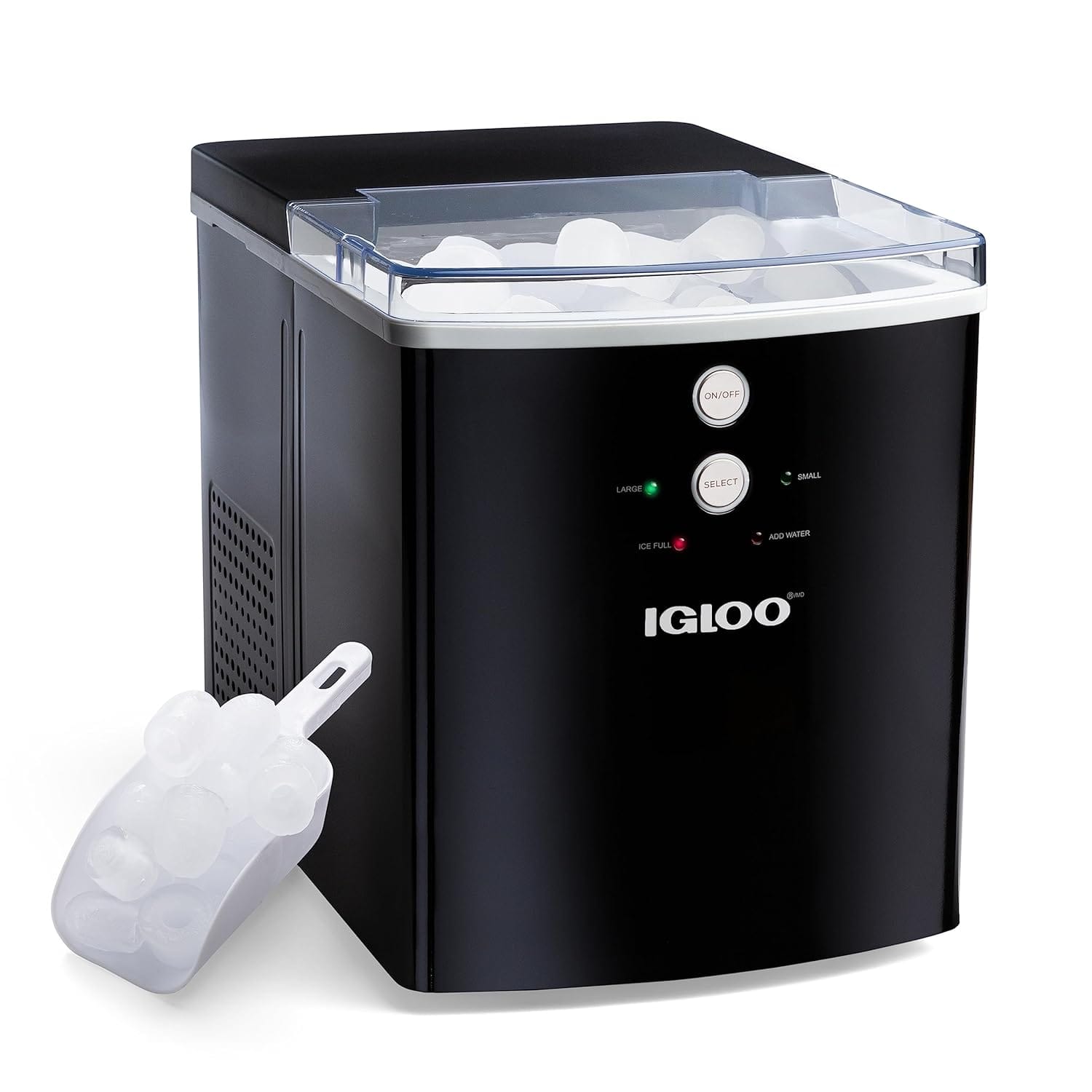Igloo Electric Countertop Ice Maker Machine – Automatic and Portable – 33 Pounds in 24 Hours – Ice Cube Maker – Ice Scoop and Basket – Ideal for Iced Coffee and Cocktails – Black