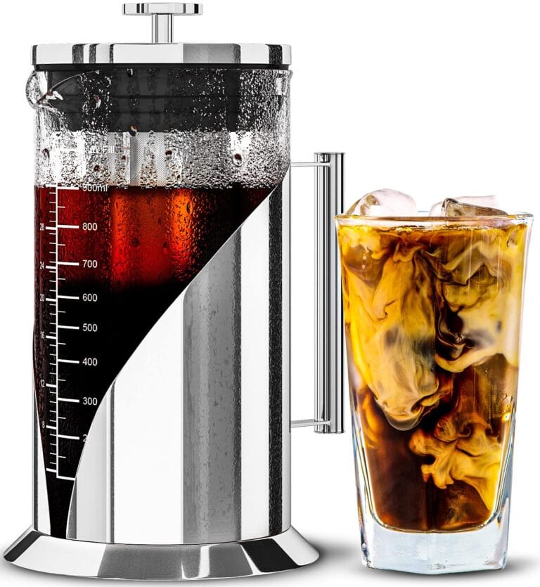 Cafe Du Chateau Cold Brew Coffee Maker – 34oz Airtight Iced Coffee & Tea Pitcher with Measuring Label, Stainless Steel Filter, Ideal for Fridge Storage