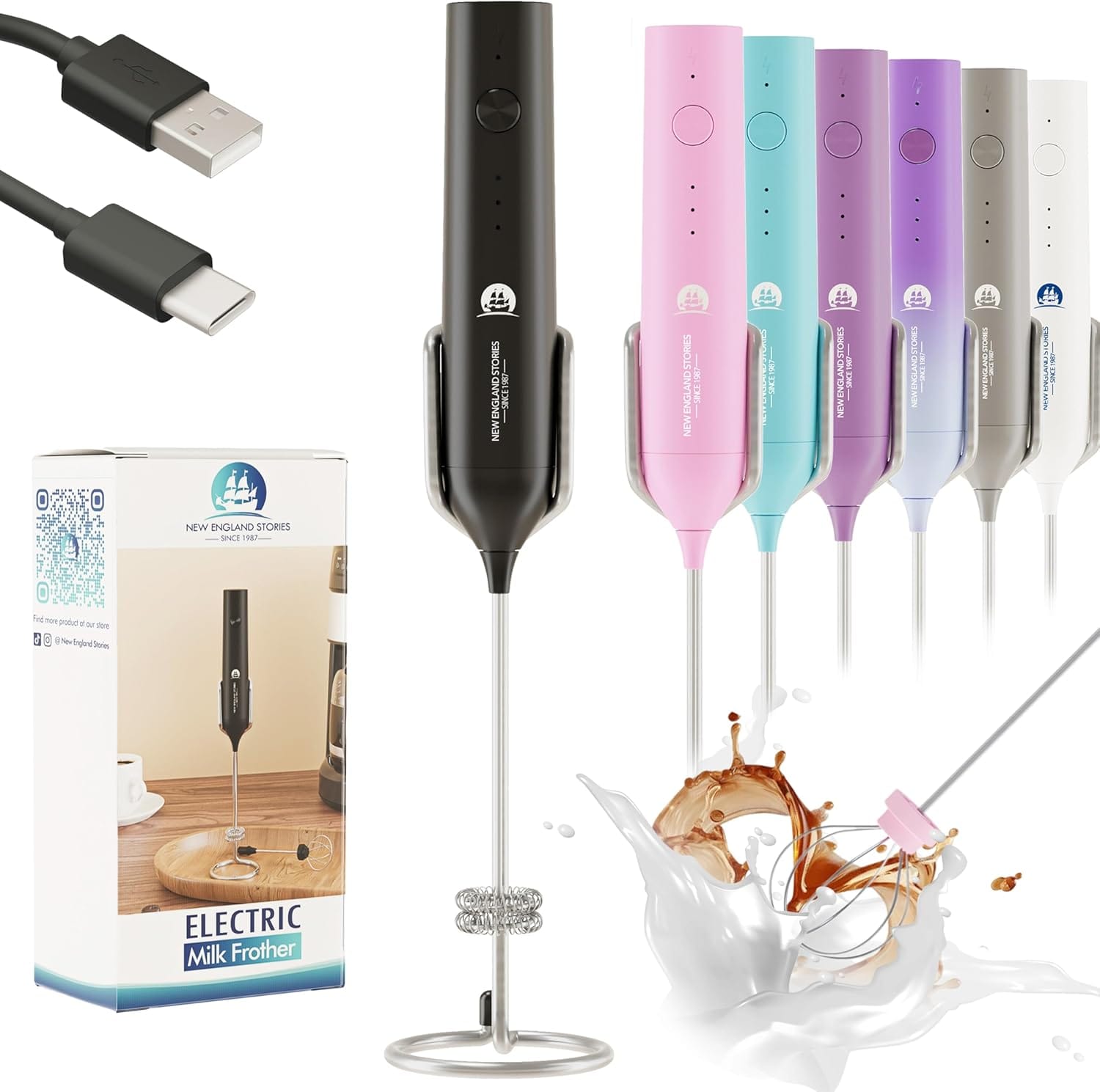 Rechargeable Milk Frother, 3 Speed Frother Wand Handheld Foam Maker with 2-layer Stainless Steel Whisk for Making Cappuccinos, Lattes, Bulletproof Coffee, Keto Drinks, Protein Shakes, and Matcha Rechargeable Milk Frother, 3 Speed Frother Wand Handheld Foam Maker with 2-layer Stainless Steel Whisk for Making Cappuccinos, Lattes, Bulletproof Coffee, Keto Drinks, Protein Shakes, and Matcha