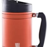 BaseCamp Coffee Press – Double Wall Insulated Stainless Steel – Bru-Stop Technology, No Grounds in Coffee, No Spill Lid (Red Rock, 32 fl.oz)
