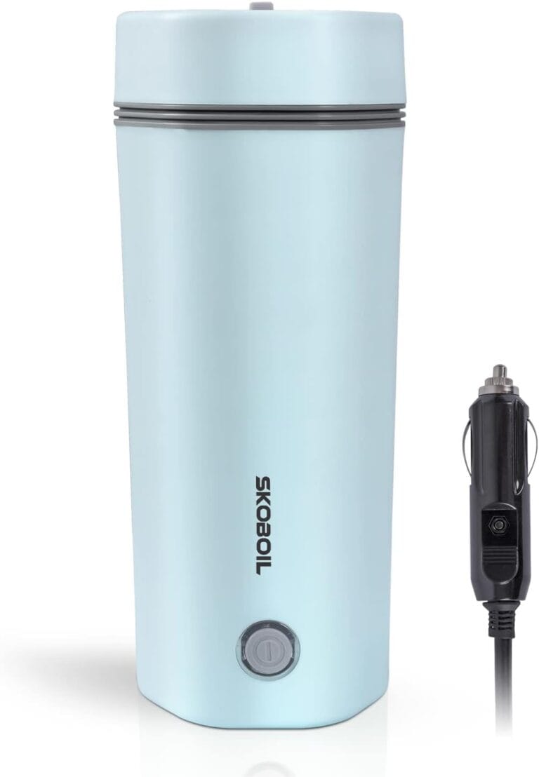 Car Kettle Water Boiler 12V – Portable Electric Kettle Heater Cup for Car – 350ML Stainless Steel Travel Kettle Electric Small Auto Shut-off for Car Camping, Road Trip, Blue