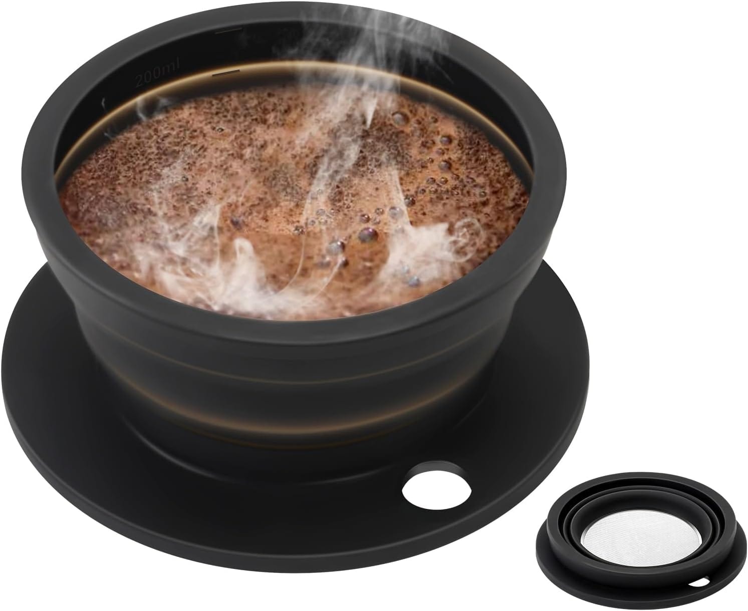 Paperless Collapsible Pour Over Coffee Dripper – Reusable Silicone Coffee Filter Pour Over for Travel and Camping – Single Cup Drip Coffee Maker Pour Over with Metal Mesh Coffee Filter (Black) Paperless Collapsible Pour Over Coffee Dripper – Reusable Silicone Coffee Filter Pour Over for Travel and Camping – Single Cup Drip Coffee Maker Pour Over with Metal Mesh Coffee Filter (Black)