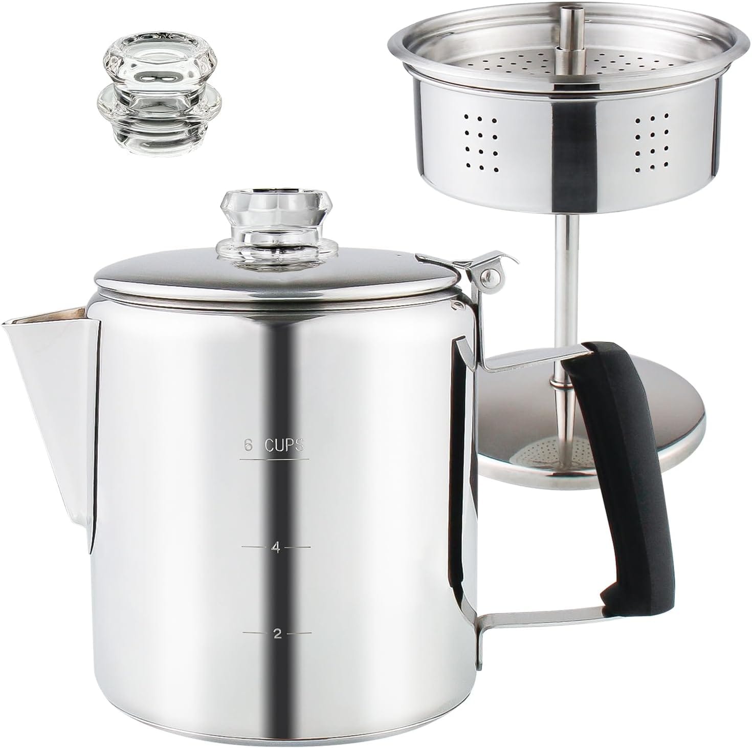 Multi Use Percolator Coffee Pot Stainless Steel Stove Top Coffee Maker with Two Tough Borosilicate Glass Knob Silica Handle Camping Coffee Pot Using on Campfire Stove & Induction Cooker Silver 6 Cup Multi Use Percolator Coffee Pot Stainless Steel Stove Top Coffee Maker with Two Tough Borosilicate Glass Knob Silica Handle Camping Coffee Pot Using on Campfire Stove & Induction Cooker Silver 6 Cup