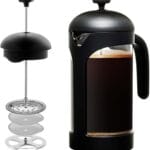 OVENTE French Press Coffee Maker 34 Ounce with Heat Resistant Borosilicate Glass & Stainless Steel 4-Level Filtration System, Portable Cold Brew Coffee Maker for Travel, Camping or Gift, Black FPB34B