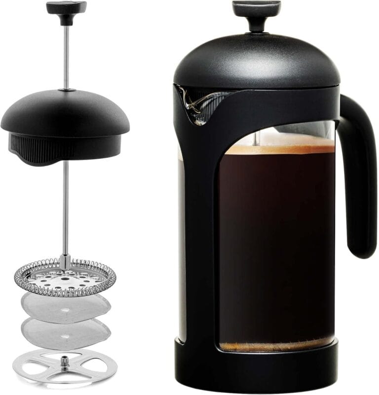 OVENTE French Press Coffee Maker 34 Ounce with Heat Resistant Borosilicate Glass & Stainless Steel 4-Level Filtration System, Portable Cold Brew Coffee Maker for Travel, Camping or Gift, Black FPB34B