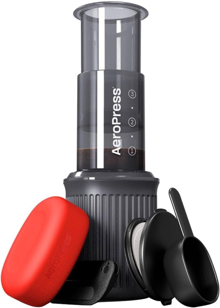 AeroPress Go Travel Coffee Press Kit – 3 in 1 brew method combines French Press, Pourover, Espresso – Full bodied coffee without grit or bitterness – Small portable coffee maker for camping & travel