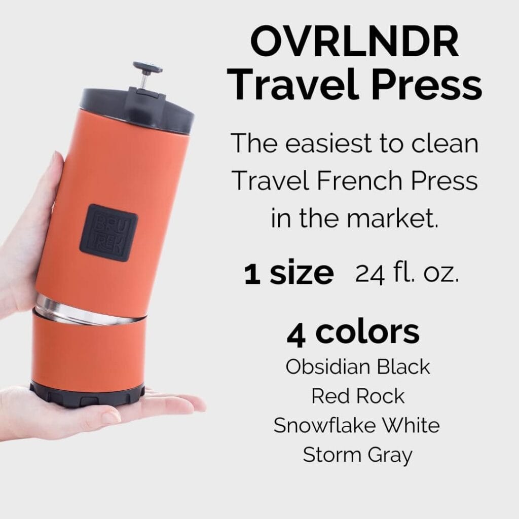OVRLNDR Travel Coffee French Press, 24 fl.oz Capacity, Double Wall Vacuum Insulated, Easy To Clean Removable Bottom, No Spill Lid, On The Go Coffee Brewing (Snowflake White) OVRLNDR Travel Coffee French Press, 24 fl.oz Capacity, Double Wall Vacuum Insulated, Easy To Clean Removable Bottom, No Spill Lid, On The Go Coffee Brewing (Snowflake White)