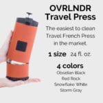 OVRLNDR Travel Coffee French Press, 24 fl.oz Capacity, Double Wall Vacuum Insulated, Easy To Clean Removable Bottom, No Spill Lid, On The Go Coffee Brewing (Snowflake White)