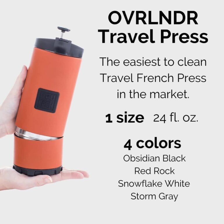 OVRLNDR Travel Coffee French Press, 24 fl.oz Capacity, Double Wall Vacuum Insulated, Easy To Clean Removable Bottom, No Spill Lid, On The Go Coffee Brewing (Snowflake White)