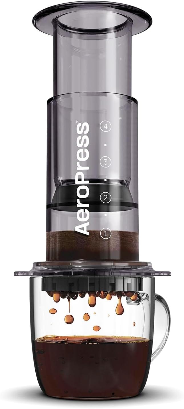AeroPress Clear Black Coffee Press – 3 In 1 Brew Method Combines French Press, Espresso, Full Bodied Coffee Without Grit or Bitterness, Small Portable Coffee Maker for Camping & Travel, Black AeroPress Clear Black Coffee Press – 3 In 1 Brew Method Combines French Press, Espresso, Full Bodied Coffee Without Grit or Bitterness, Small Portable Coffee Maker for Camping & Travel, Black