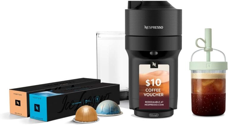 Nespresso Vertuo Pop+ Cold Value Added Bundle with Iced Coffee Tumbler by De’Longhi, Liquorice Black
