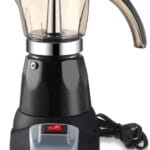 Electric Espresso Maker Transparent Coffee Maker Electric Moka Pot Portable Aluminum Espresso Machine Italian Moka Pot with Detachable Base, Coffee Gift for Women Men Home Travel(Black,6 Cup)