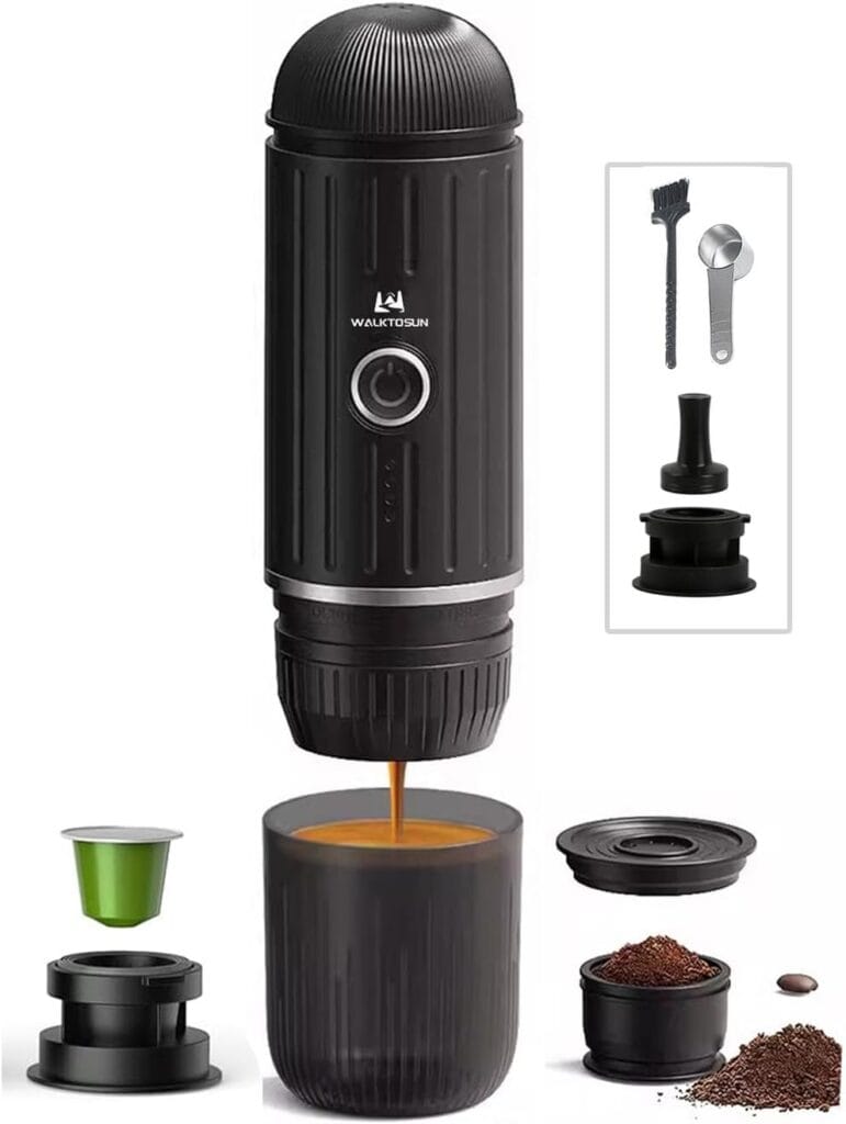Portable Espresso Coffee Maker Electric Expresso Maker Self Heating Battery Powered, 19 Bar Pressure, Coffee Machine with Ground Coffee & NS Capsule for Travel,Outdoors,Camping,RV,Hiking,Office(Black) Portable Espresso Coffee Maker Electric Expresso Maker Self Heating Battery Powered, 19 Bar Pressure, Coffee Machine with Ground Coffee & NS Capsule for Travel,Outdoors,Camping,RV,Hiking,Office(Black)