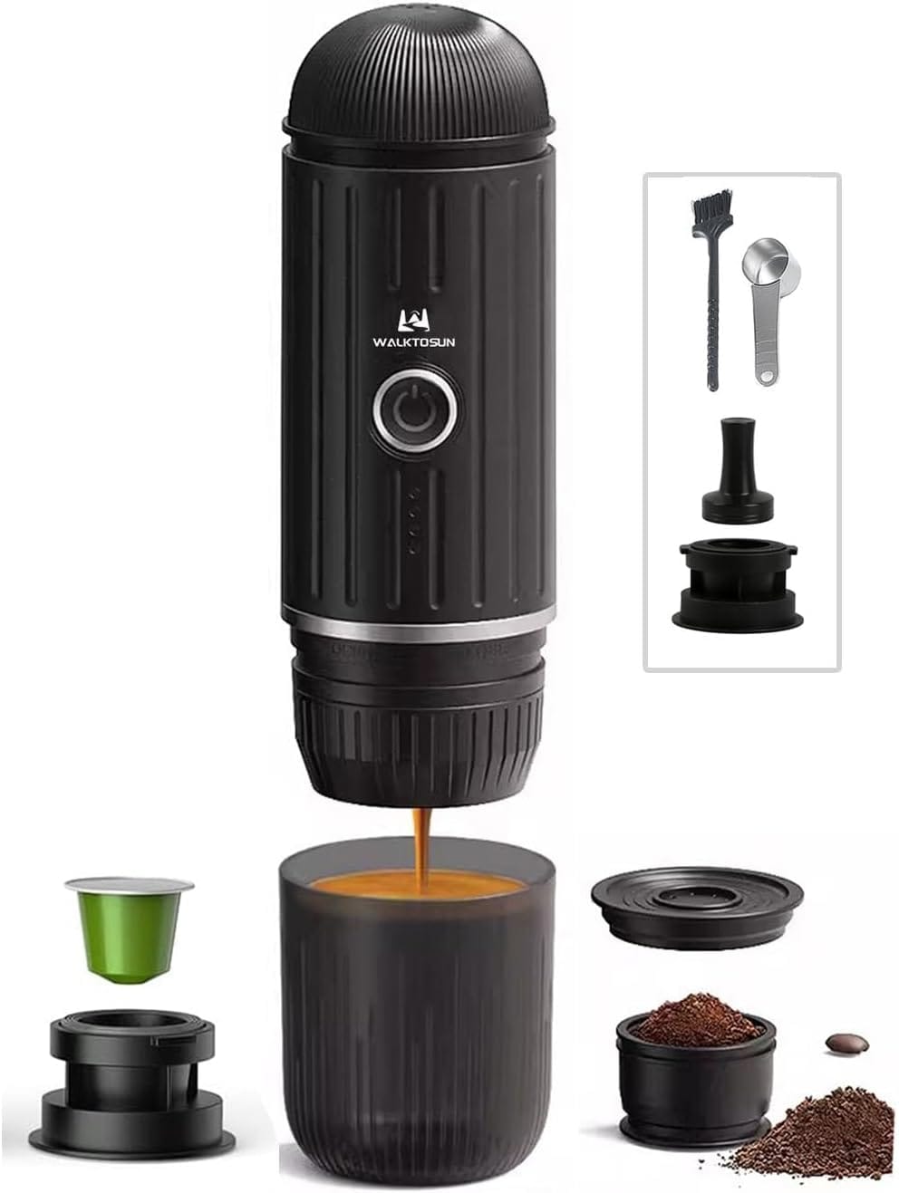 Portable Espresso Coffee Maker Electric Expresso Maker Self Heating Battery Powered, 19 Bar Pressure, Coffee Machine with Ground Coffee & NS Capsule for Travel,Outdoors,Camping,RV,Hiking,Office(Black) Portable Espresso Coffee Maker Electric Expresso Maker Self Heating Battery Powered, 19 Bar Pressure, Coffee Machine with Ground Coffee & NS Capsule for Travel,Outdoors,Camping,RV,Hiking,Office(Black)