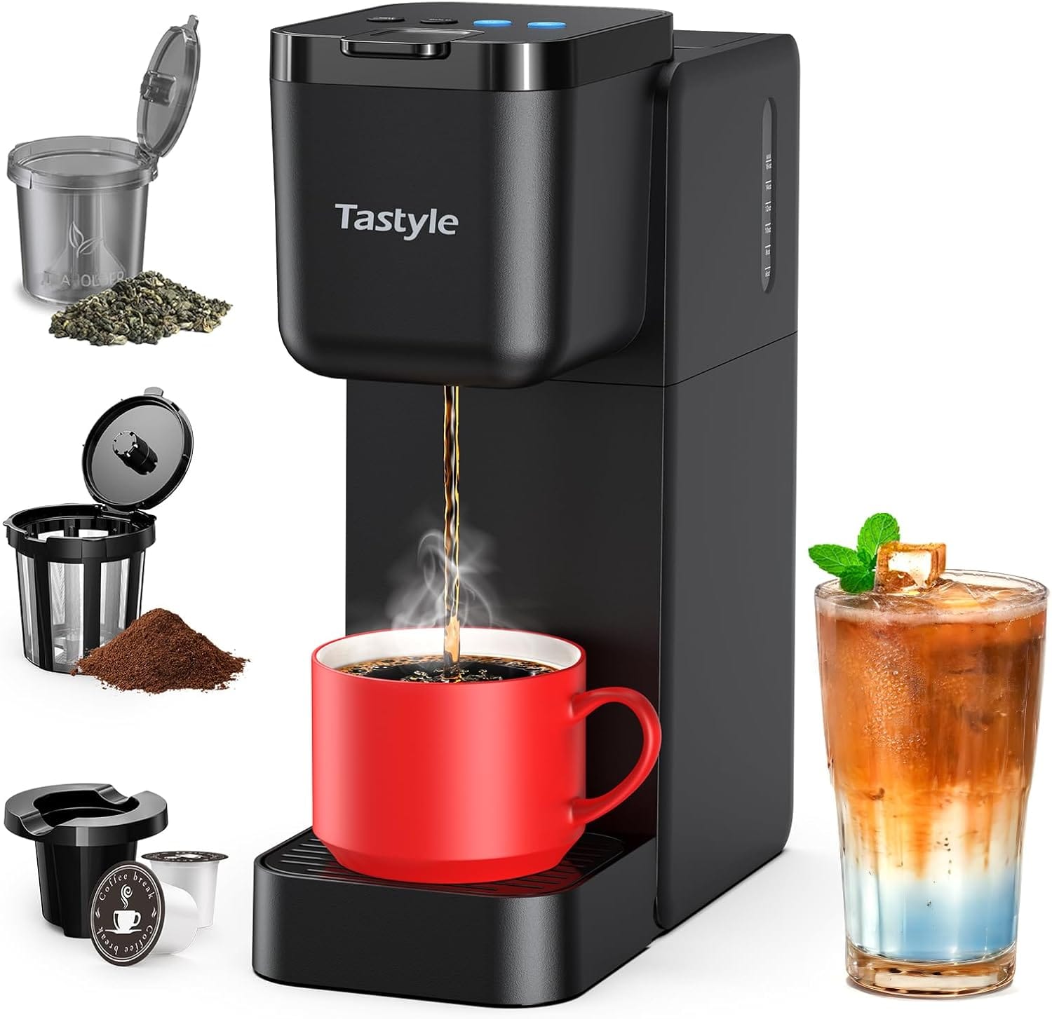 Single Serve Coffee Maker for K Cup, Ground and Tea Leaves, Hot and Iced Coffee Machines with Bold Setting, 6 to 16 Oz Brew Sizes, Compact for Small Spaces, Black (2.0 Version) Single Serve Coffee Maker for K Cup, Ground and Tea Leaves, Hot and Iced Coffee Machines with Bold Setting, 6 to 16 Oz Brew Sizes, Compact for Small Spaces, Black (2.0 Version)