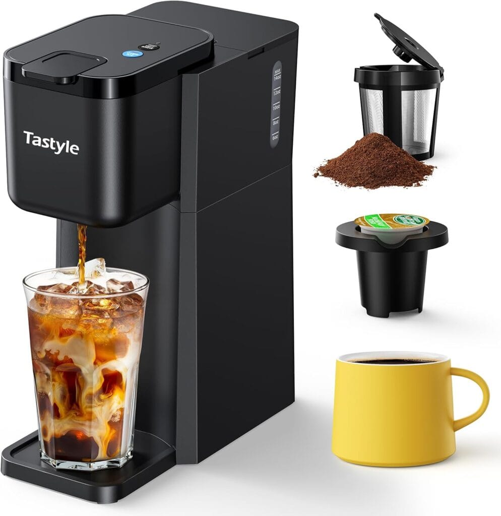 Mini Hot and Iced Coffee Maker Single Serve, for K Cup and Ground, 6 to 14 Oz Brew Sizes, with Recipe Book, for Home, Travel, RV, Office and Dorm, Classic Black (2.0 Version) Mini Hot and Iced Coffee Maker Single Serve, for K Cup and Ground, 6 to 14 Oz Brew Sizes, with Recipe Book, for Home, Travel, RV, Office and Dorm, Classic Black (2.0 Version)