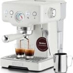 Neretva Espresso Machine, 15 Bar Espresso Coffee Machine with Visible Pressure Guage Professional Espresso Maker with Milk Frother & Stainless Steel for Home Barista Latte and Cappuccino Maker – White