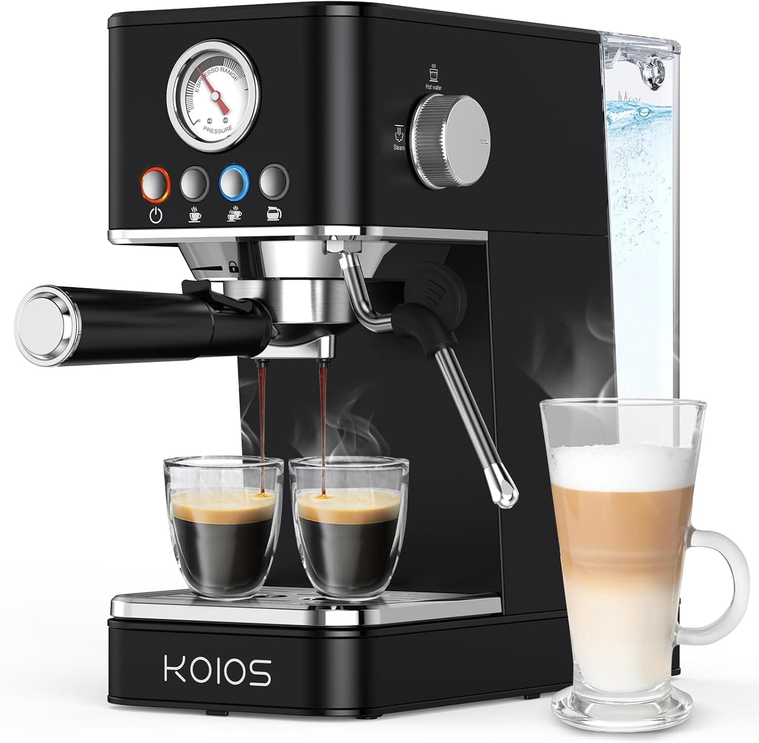 KOIOS Espresso Machine 20 Bar, Upgraded Espresso Maker with Milk Frother Steam Wand, Semi-Automatic Espresso Coffee Machines for Home, Cappuccino, Latte Maker with 58oz Removable Water Tank, Black
