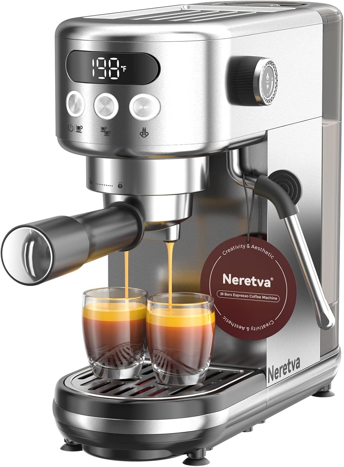 Neretva Espresso Machine 20 Bar, Super Compact Espresso Maker Stainless Steel Professional Coffee Machine Espresso with Power Steam & LED Display for Home Barista Latte and Cappuccino Maker Neretva Espresso Machine 20 Bar, Super Compact Espresso Maker Stainless Steel Professional Coffee Machine Espresso with Power Steam & LED Display for Home Barista Latte and Cappuccino Maker