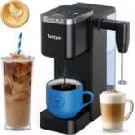 Single Serve Coffee Maker with Detachable Milk Frother, Iced and Hot Coffee Machine for K Cup & Grounds, 40oz Removable Water Reservoir, 6 Brew Sizes, Fits 7.3″ Travel Mug, Black