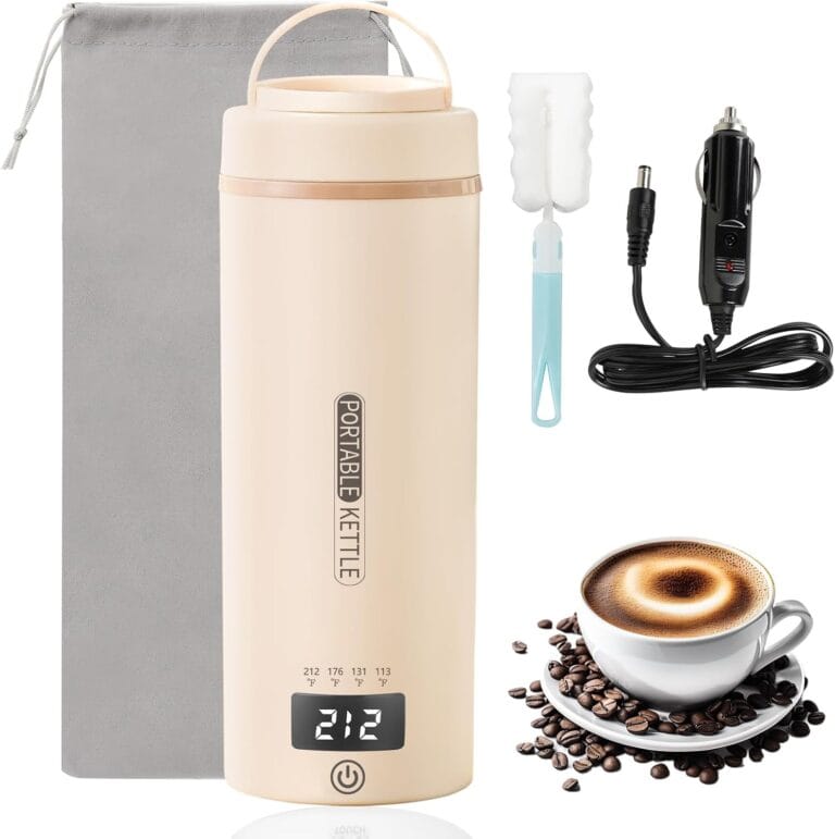 Car Kettle Water Boiler 12V – Portable Electric Kettle Car Coffee Maker 500ml, 4 Adjustable Temperature for Coffee Tea Heater, Car Travel Kettle 316 Stainless Steel (Cream)