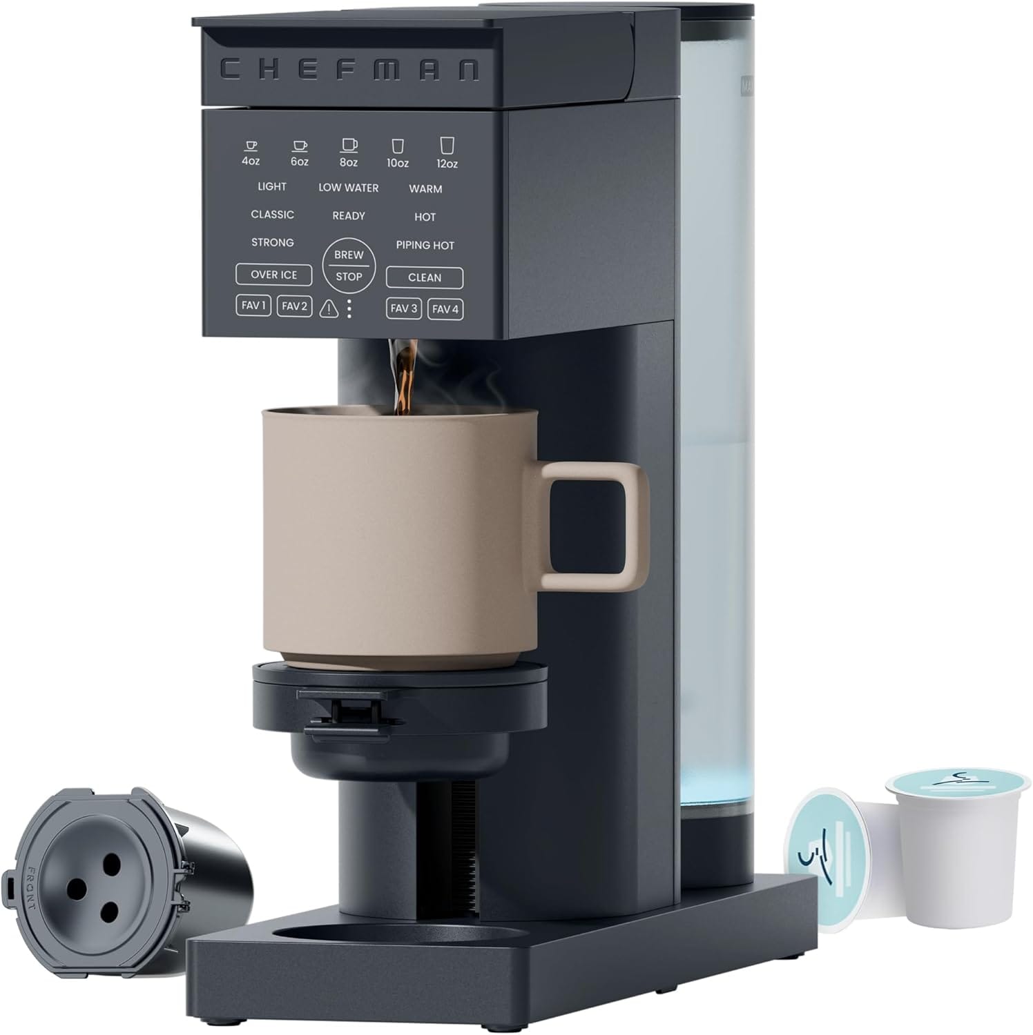 Chefman Caffeinator Single Serve Coffee Maker, K-Cup & Grounds, Programmable Drip Coffee Machine with Brew Strength Settings, Iced Coffee Function, 48 oz. Removable Water Reservoir – Midnight Chefman Caffeinator Single Serve Coffee Maker, K-Cup & Grounds, Programmable Drip Coffee Machine with Brew Strength Settings, Iced Coffee Function, 48 oz. Removable Water Reservoir – Midnight