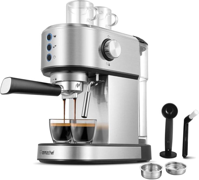 AMZCHEF Professional Espresso Machine 20 Bar, Stainless Steel Espresso Maker with Dual Wall Filters & Smart Controls, Compact Coffee Maker for Cappuccino, Latte, Ideal for Office & Home Use Gifts