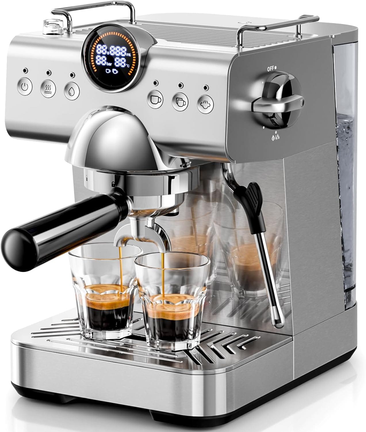 Kismile Espresso Machine with Cold Brew, Professional Espresso Maker with Milk Frother Steam Wand for Latte & Cappuccino, Espresso Coffee Machine with LED Display for Home Use(Stainless Steel)