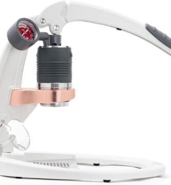 Flair UPDATED PRO 3 (White) – All manual lever espresso maker with a stainless steel brew head, pressure gauge, shot mirror and a small size