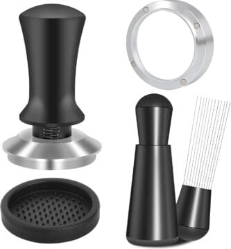 51mm Espresso Accessories Kit, Spring Loaded Calibrated Tamper, WDT Tool and Dosing Funnel Set Fits Espresso Coffee Machines and 51 mm Portafilters