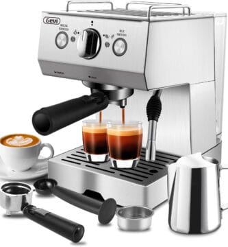 Gevi Espresso Machine 15 Bar Pump Pressure, Cappuccino Coffee Maker with Milk Foaming Steam Wand for Latte, Mocha, Cappuccino, 1.5L Water Tank, 1100W, Black