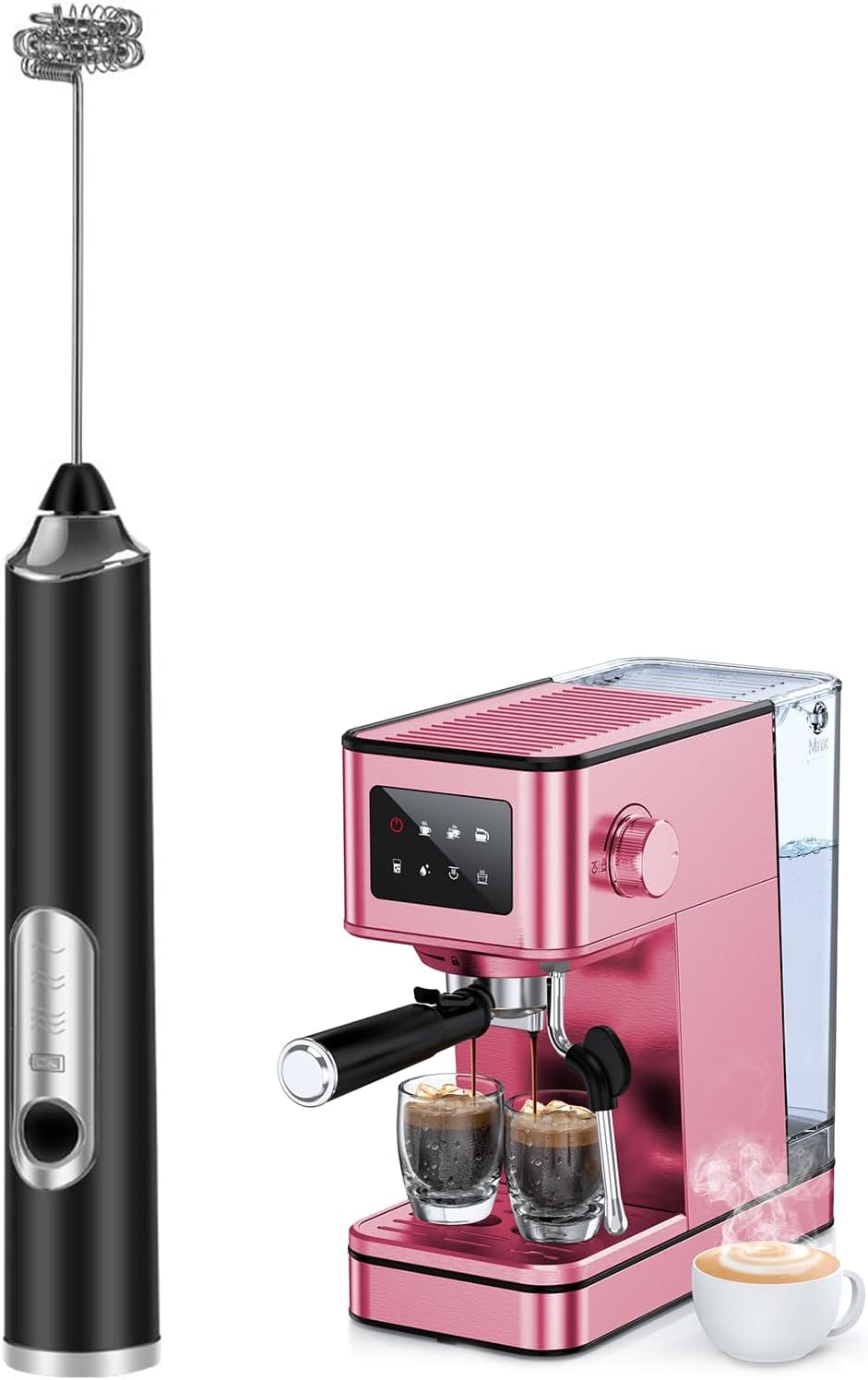 Espresso Machine with Milk Frother, 20 Bar Compact Coffee Machine with Touch Screen & 57.5oz Removable Water Tank for Home, Stainless Steel Espresso Maker for Latte, Pink(2025 updated model)